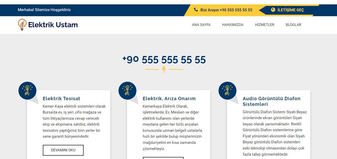 Elektrikçi / Tesisatçı hazır web sitesi scriptti